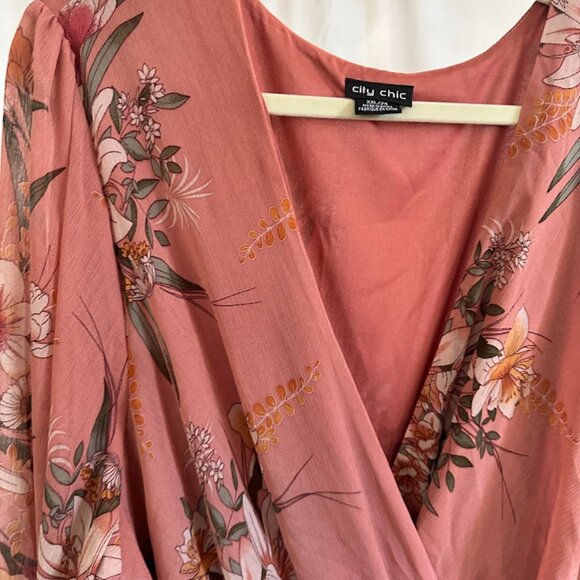 City Chic Boho Floral Maxi Wrap Dusty Rose Dress 24W - Picture 4 of 11
